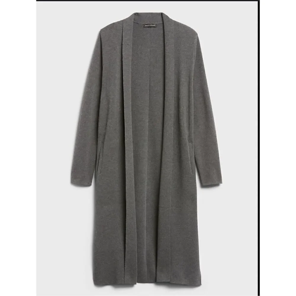 Banana Republic long lined knit cardigan duster sweater gray size Medium